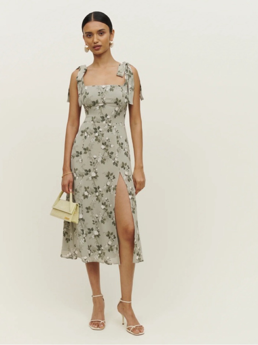 REFORMATION Twilight Dress - NWT - Sage Green Floral Tie-Shoulder Midi Dress
